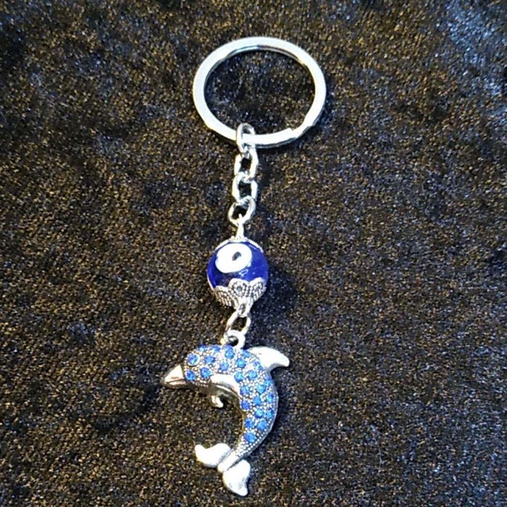 Keychain Silver Dolphin Blue Rhinestones - Picture 5 of 5